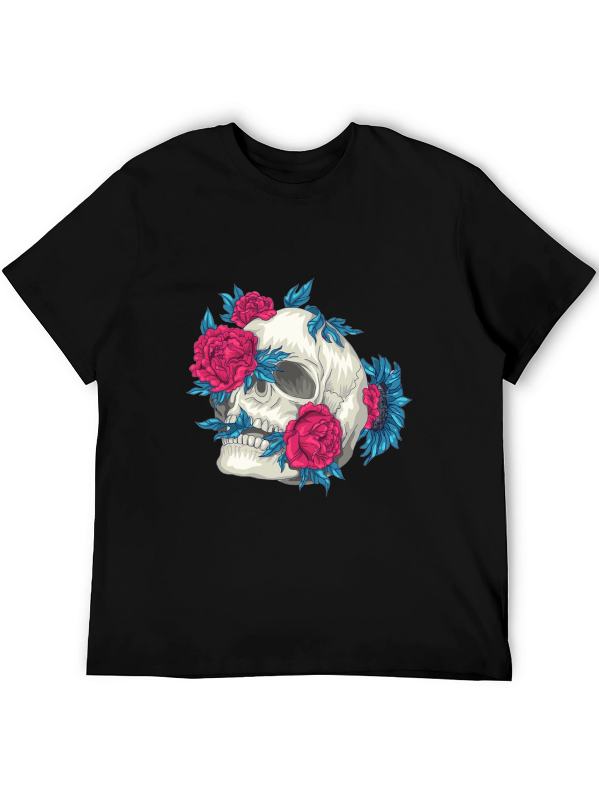 Skull and Flowers Graphic Print Tee