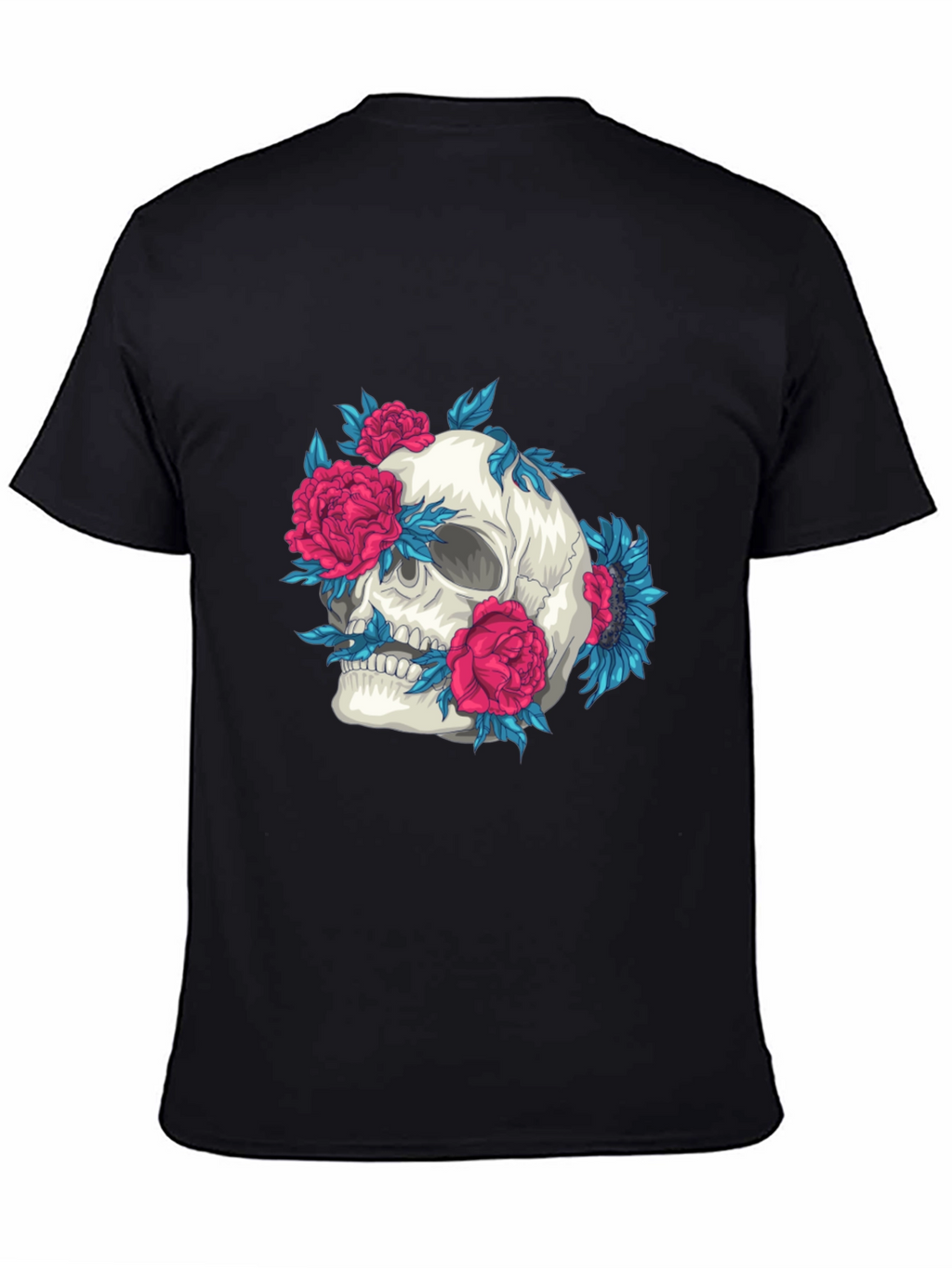 Skull and Flowers Graphic Print Tee