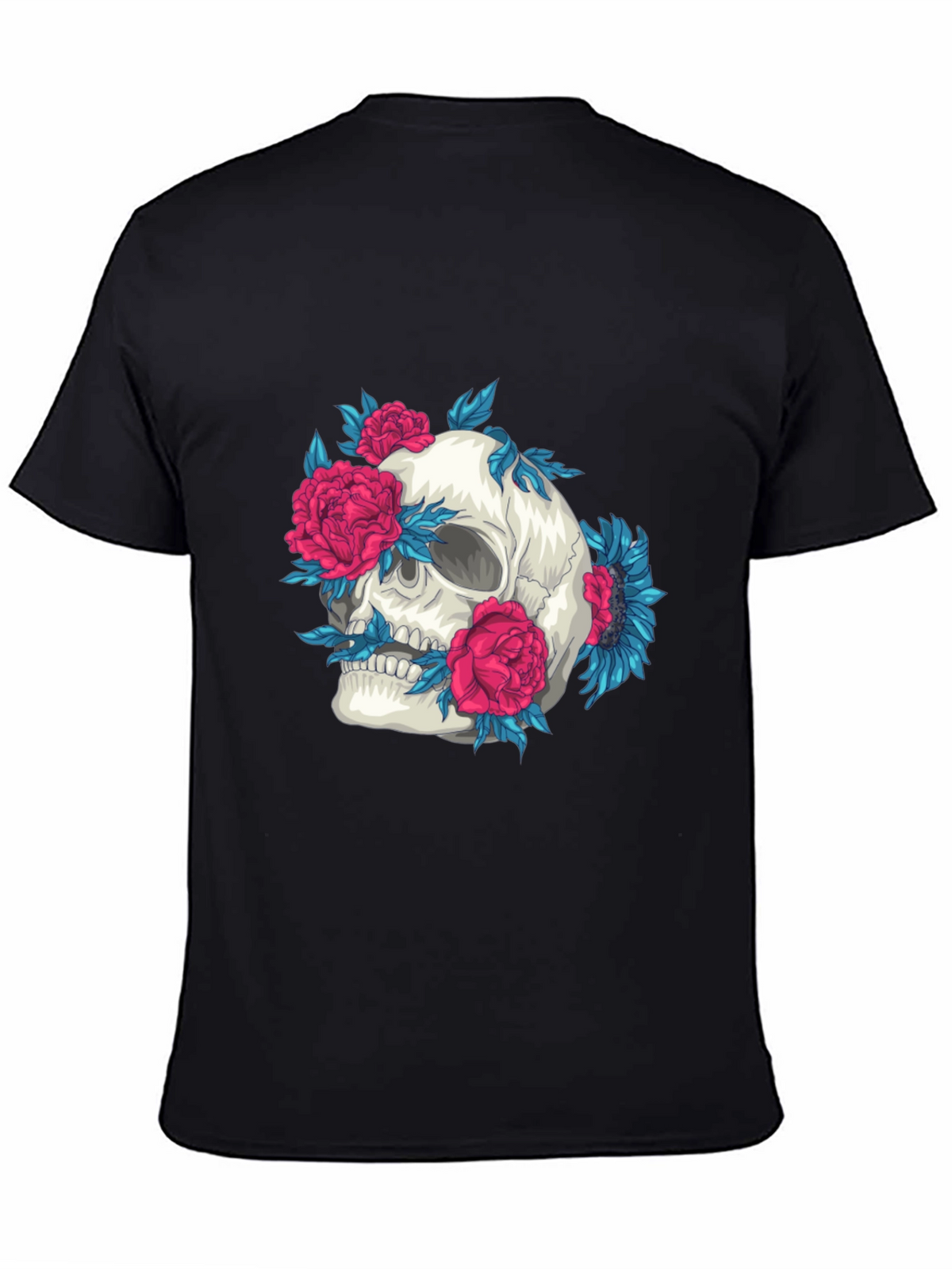 Skull and Flowers Graphic Print Tee