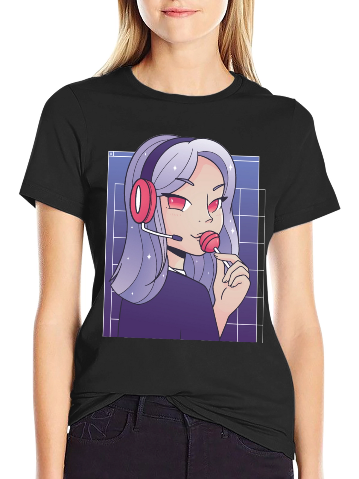 Anime Gamer Girl T-Shirt - Black Graphic Tee