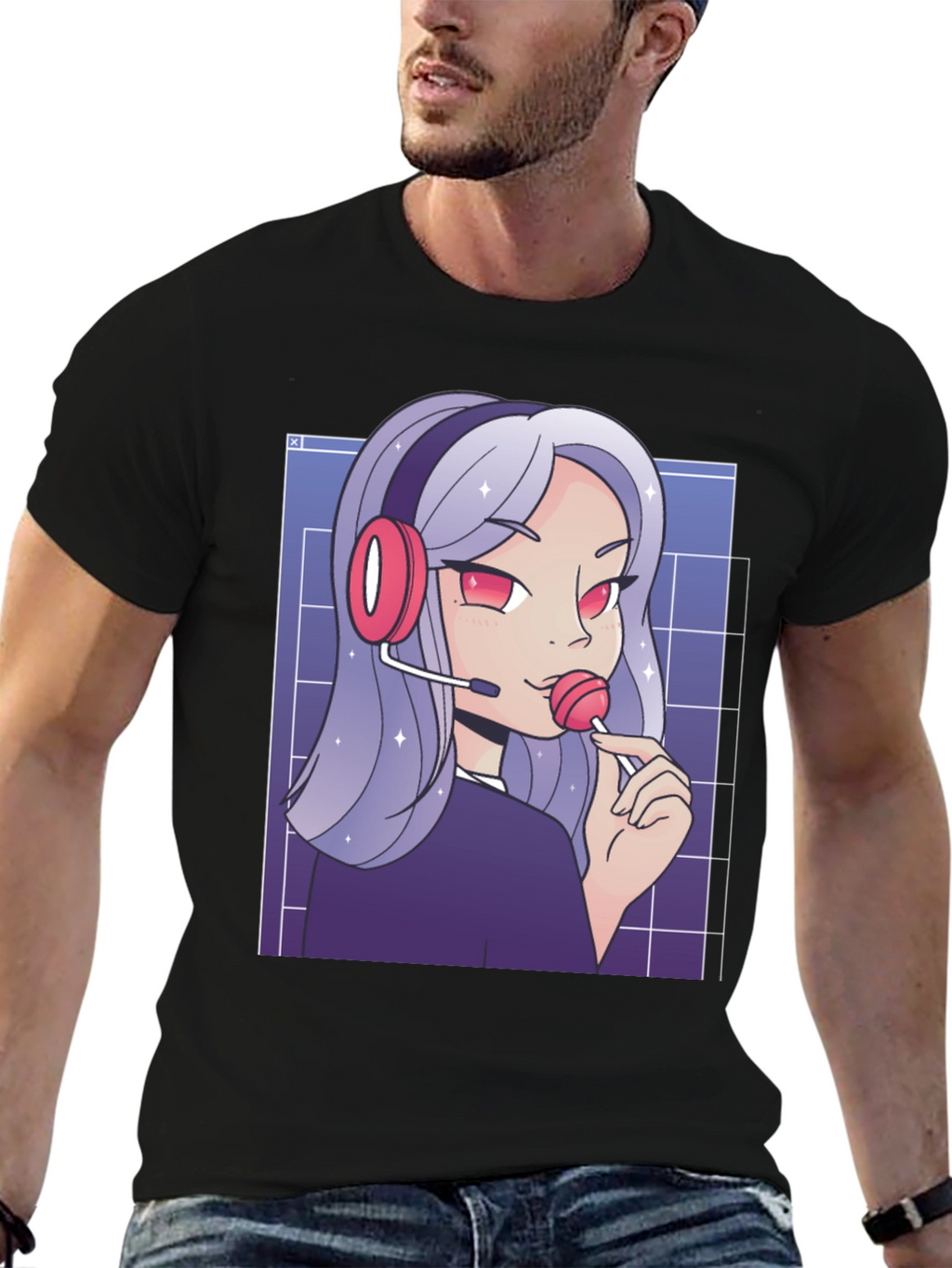 Anime Gamer Girl T-Shirt - Black Graphic Tee