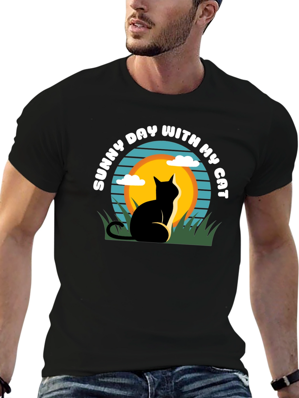 Sunny Day With My Cat Black T-Shirt