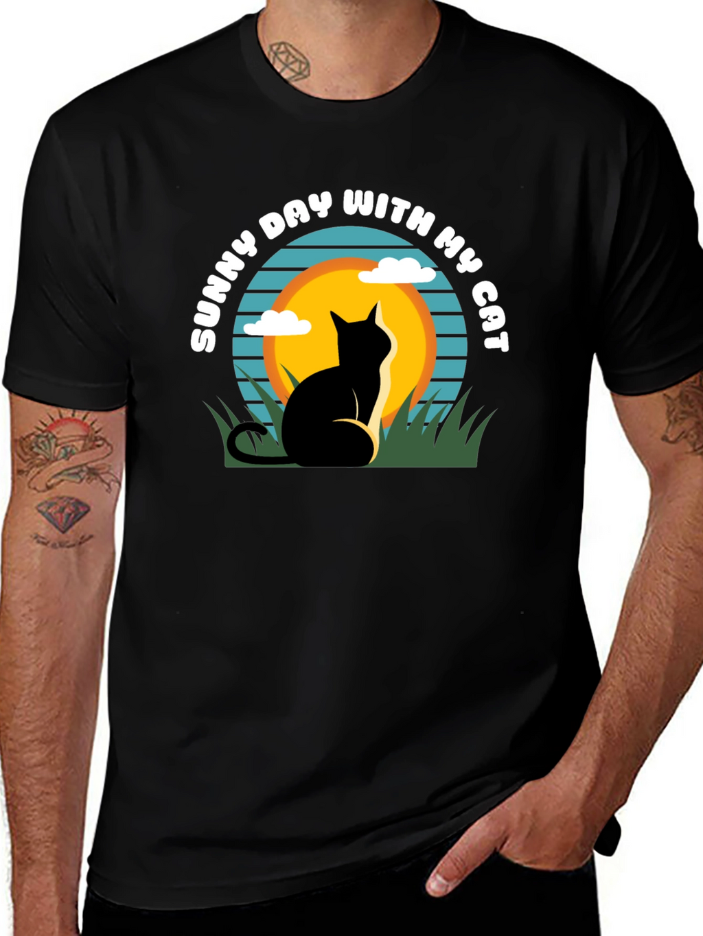 Sunny Day With My Cat Black T-Shirt