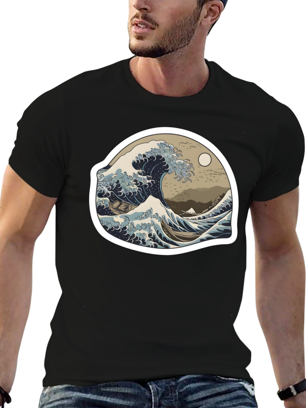 Great Wave Graphic Tee - Black Casual Style