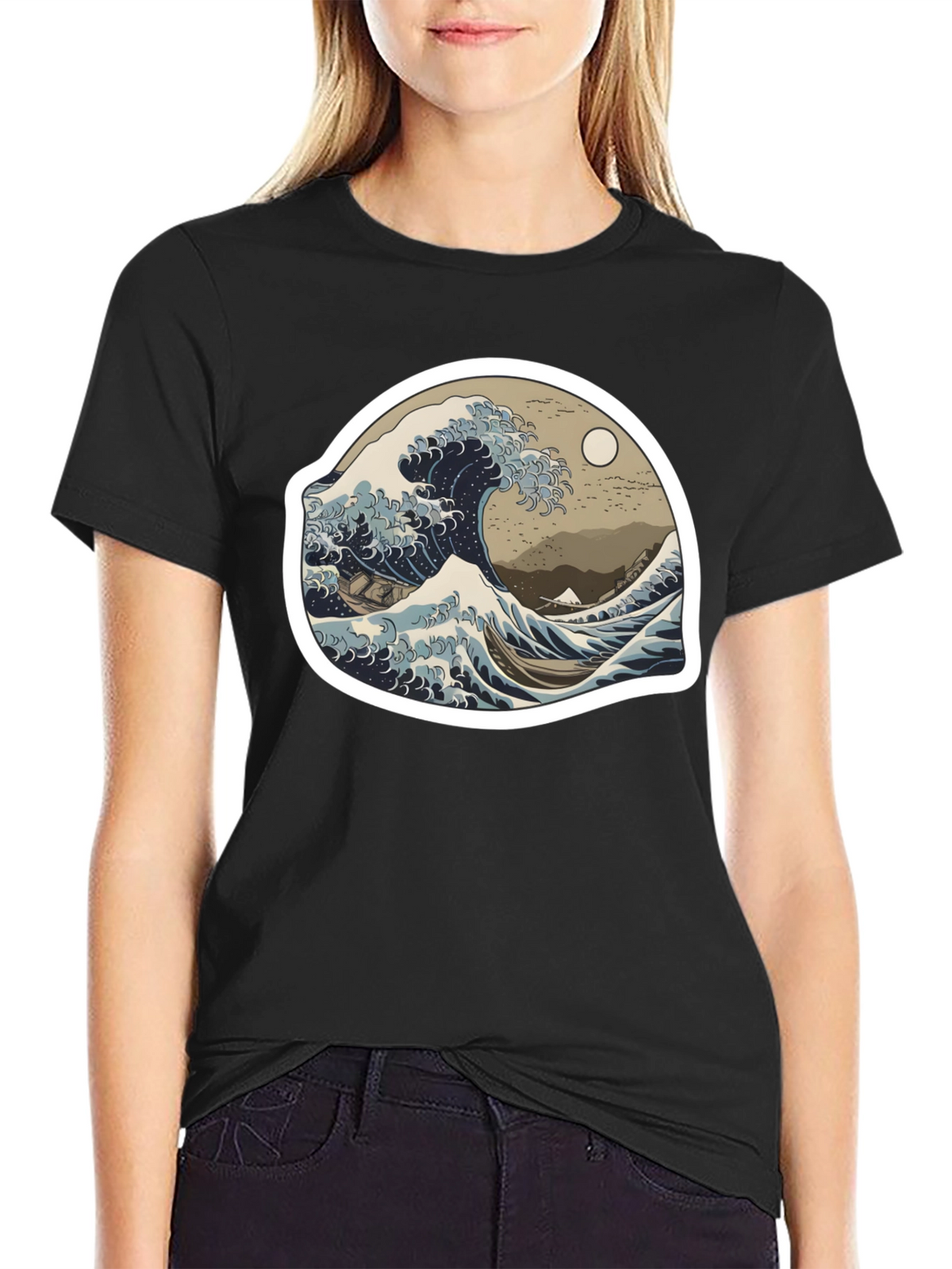 Great Wave Graphic Tee - Black Casual Style