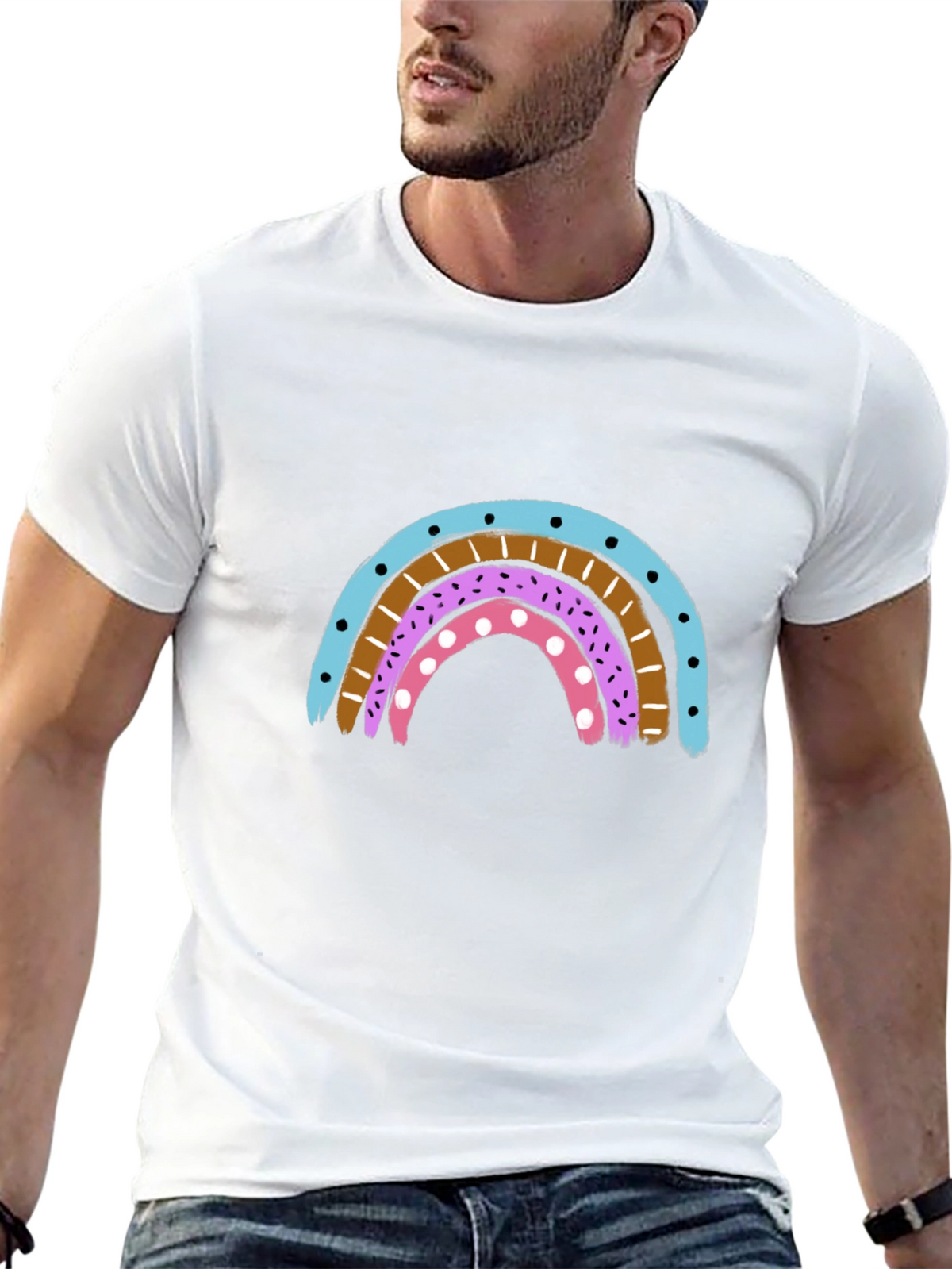 Rainbow Graphic Print Crew Neck T-Shirt