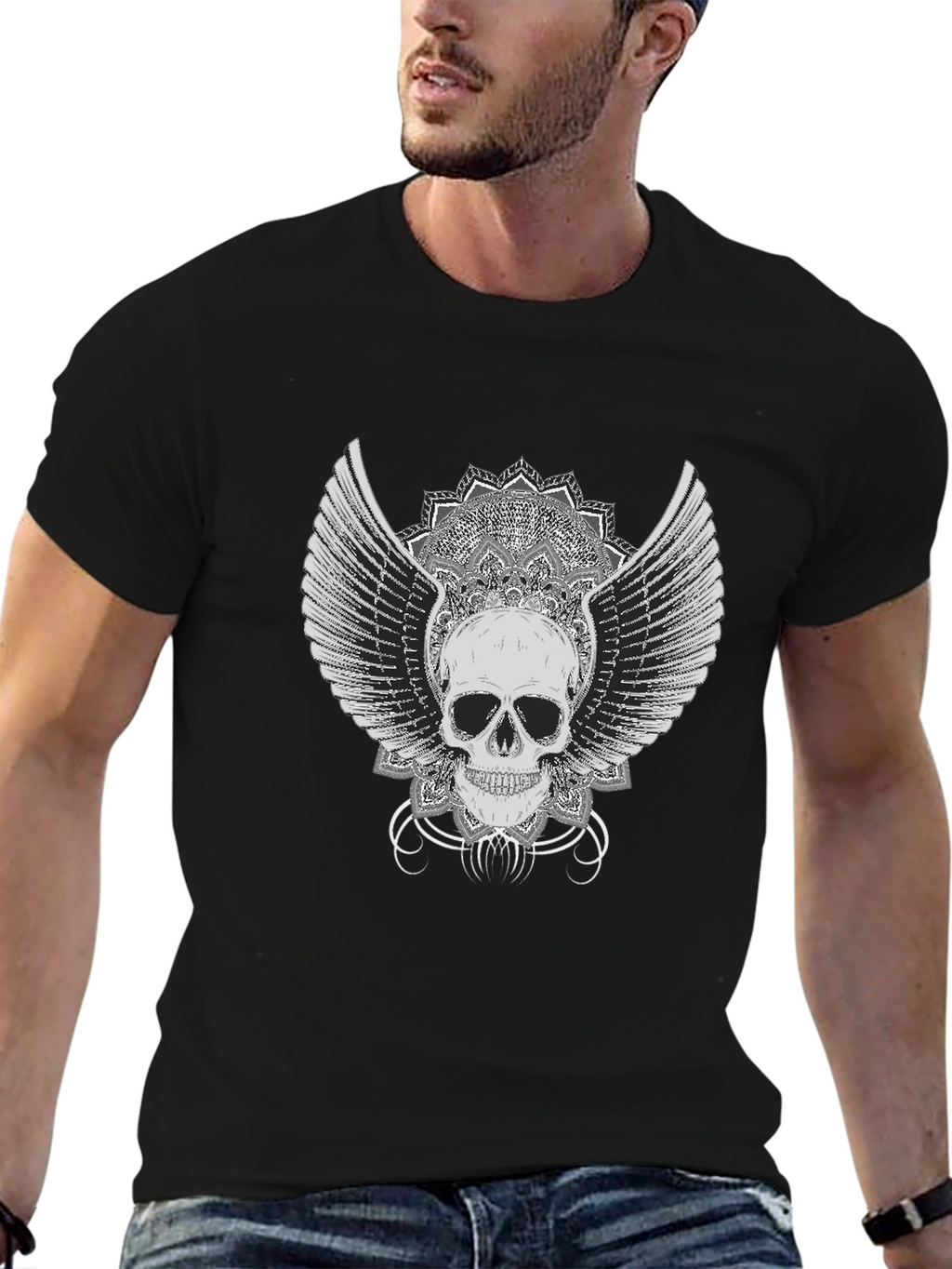 Winged Skull Graphic Tee - Black