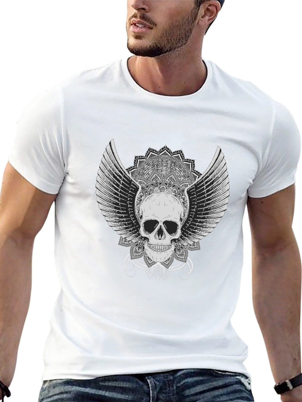 Winged Skull Graphic Tee - Black