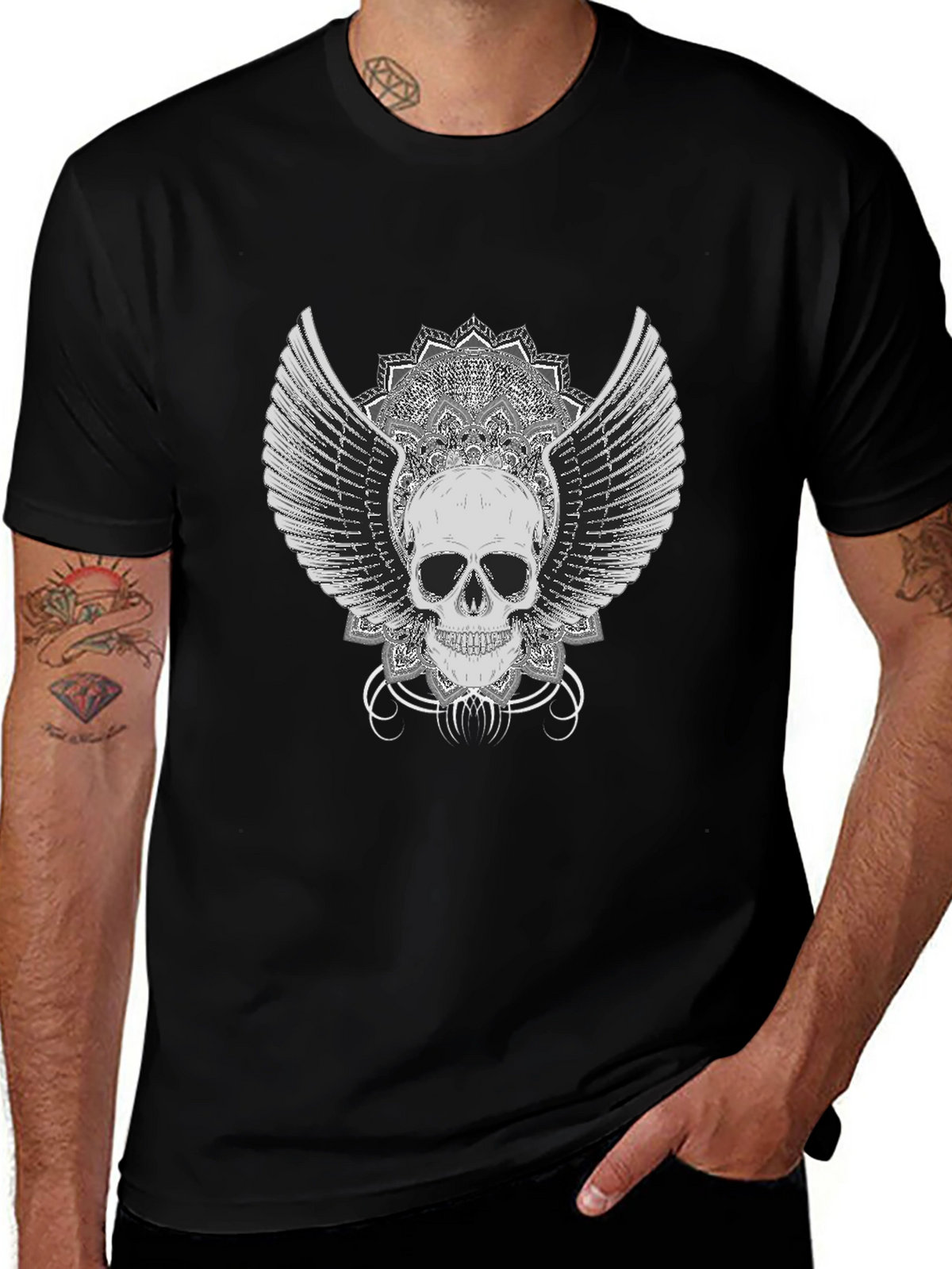 Winged Skull Graphic Tee - Black