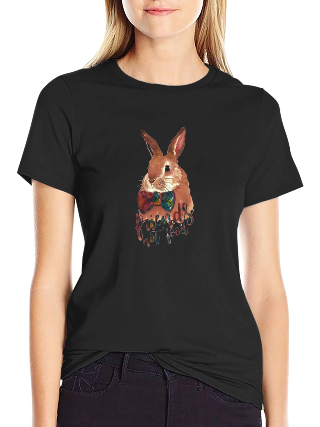 Rabbit Friends Not Food Black T-Shirt