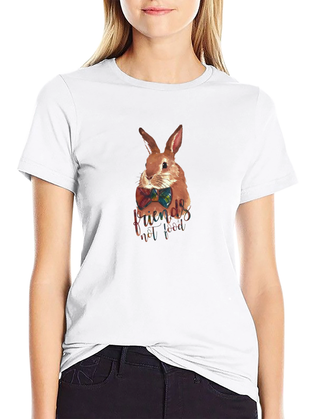 Rabbit Friends Not Food Black T-Shirt