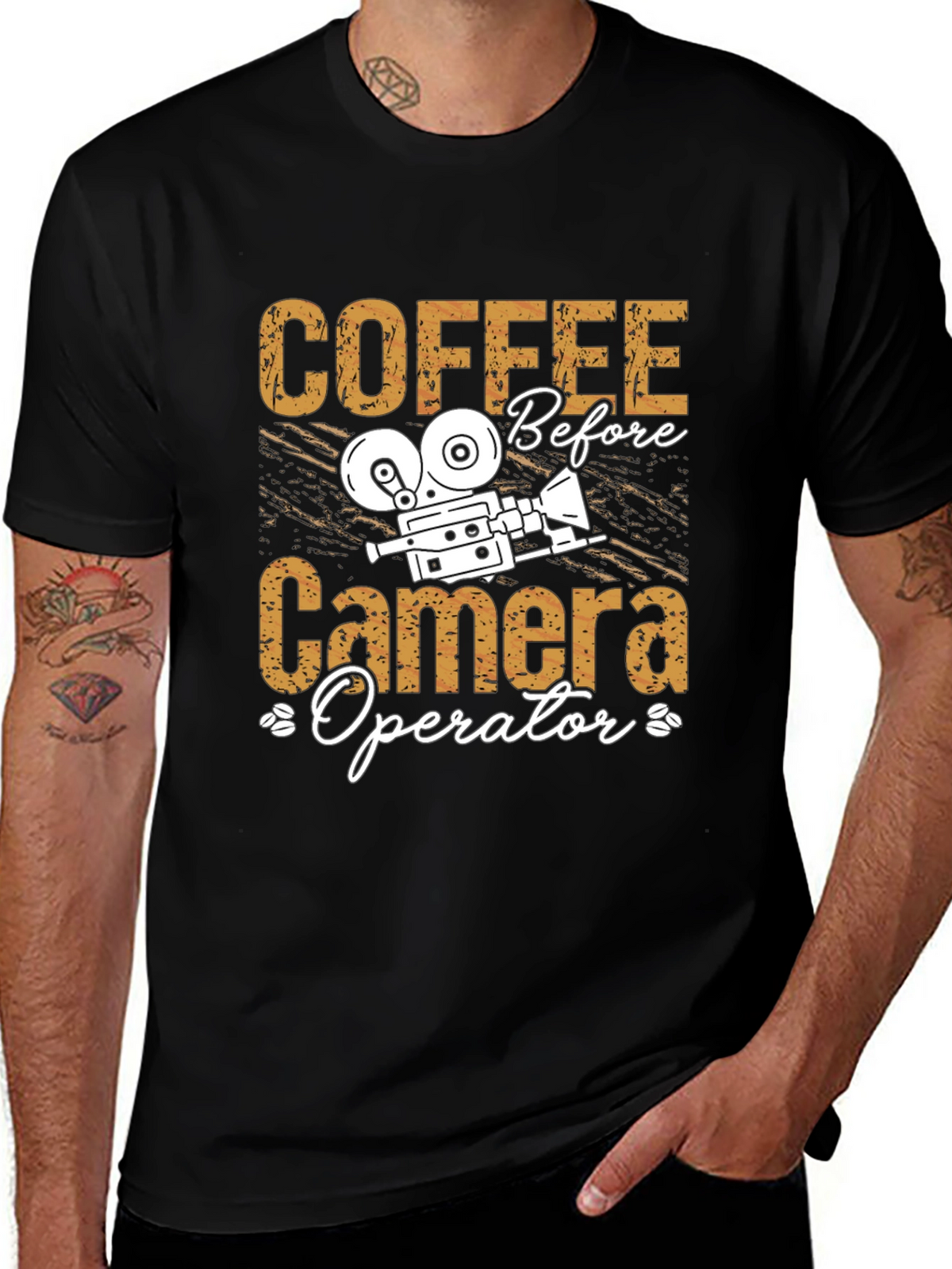 Coffee Before Camera Operator Black Graphic Tee
