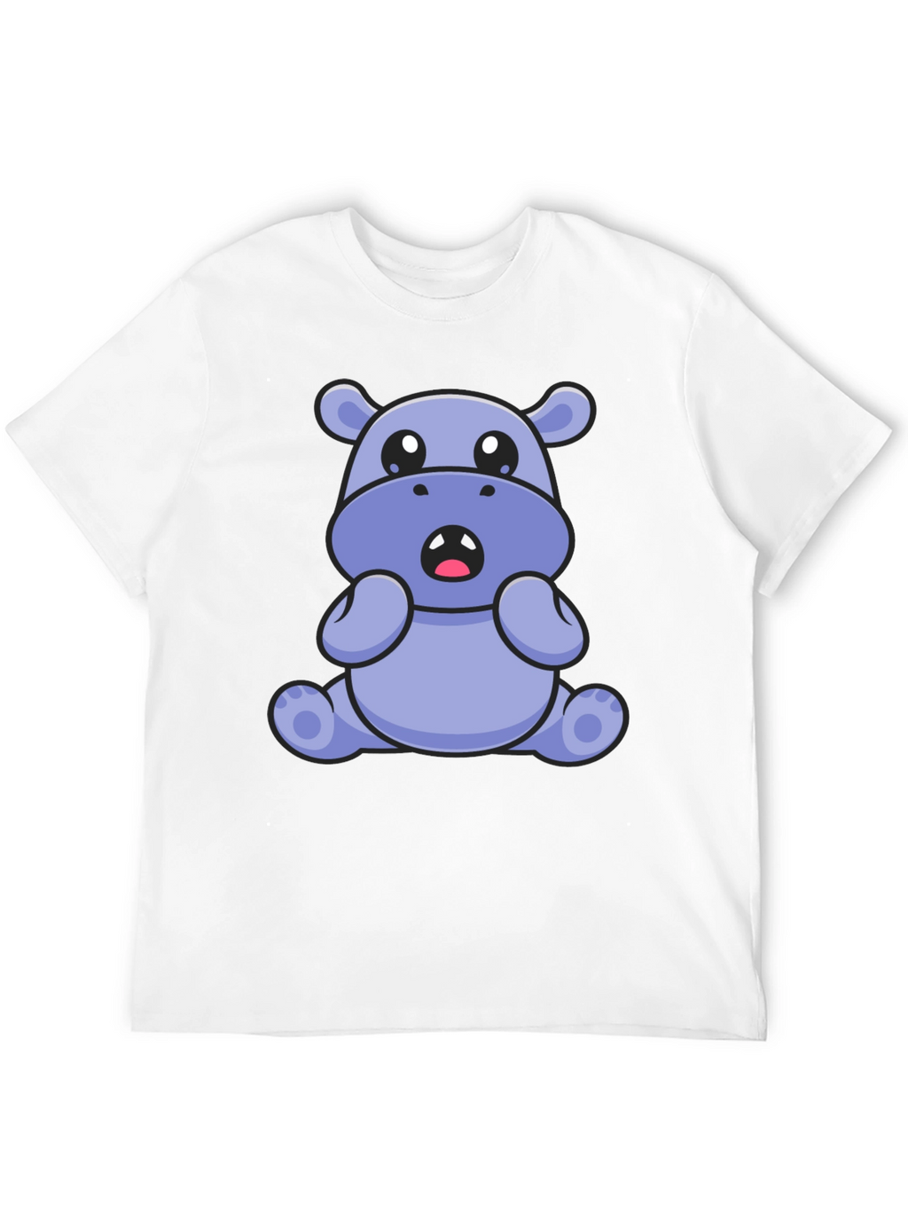 Cute Hippo Graphic Tee - Black Cotton Blend T-Shirt