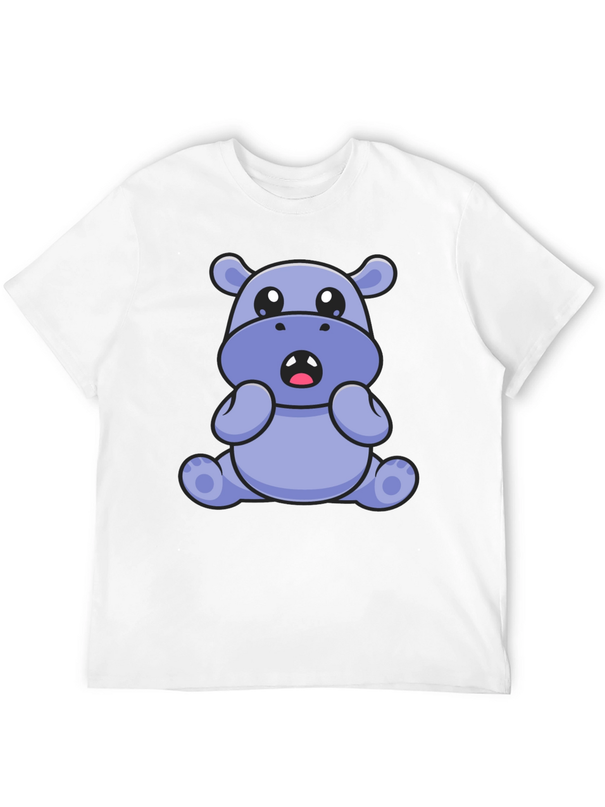 Cute Hippo Graphic Tee - Black Cotton Blend T-Shirt