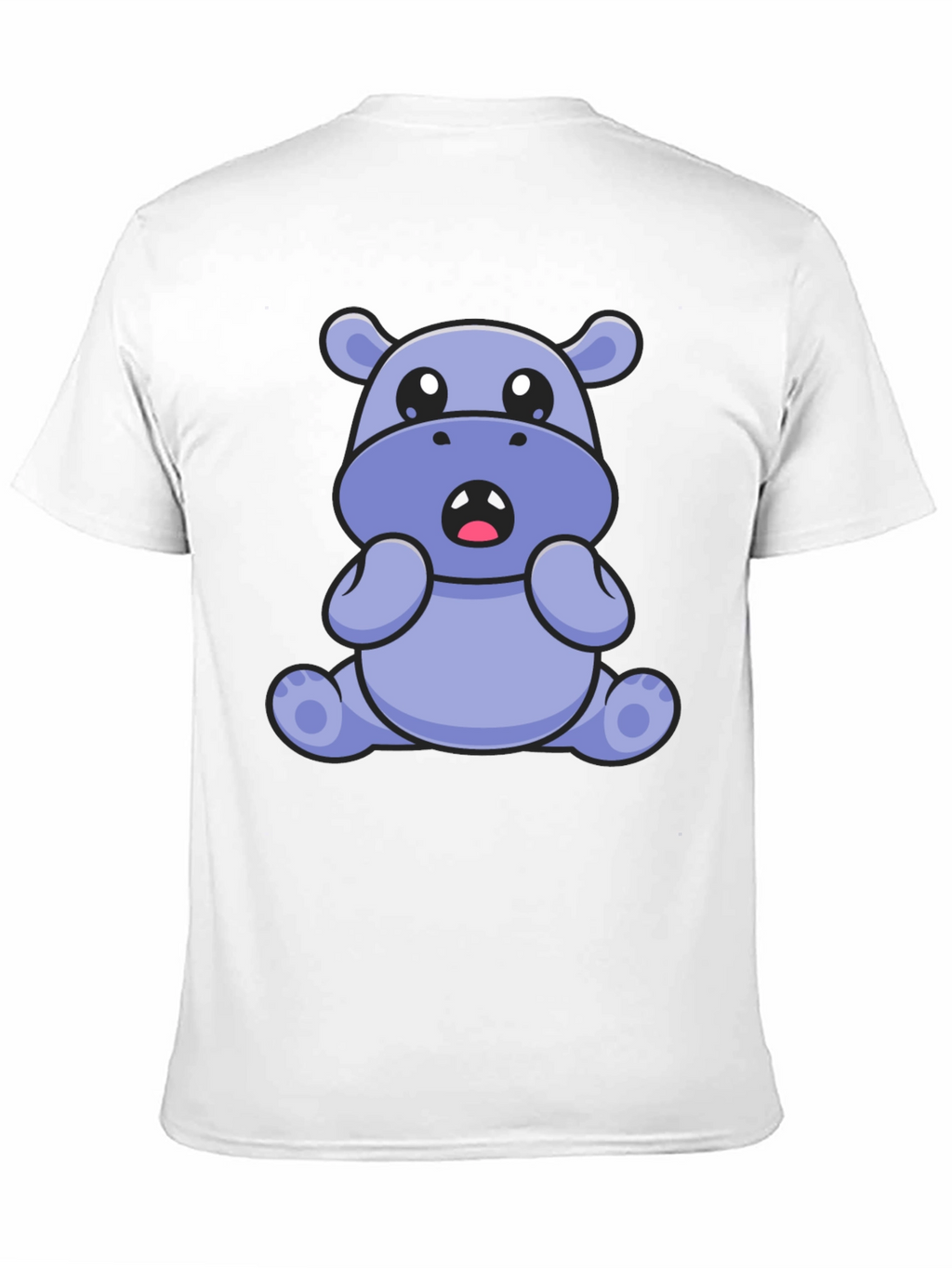 Cute Hippo Graphic Tee - Black Cotton Blend T-Shirt