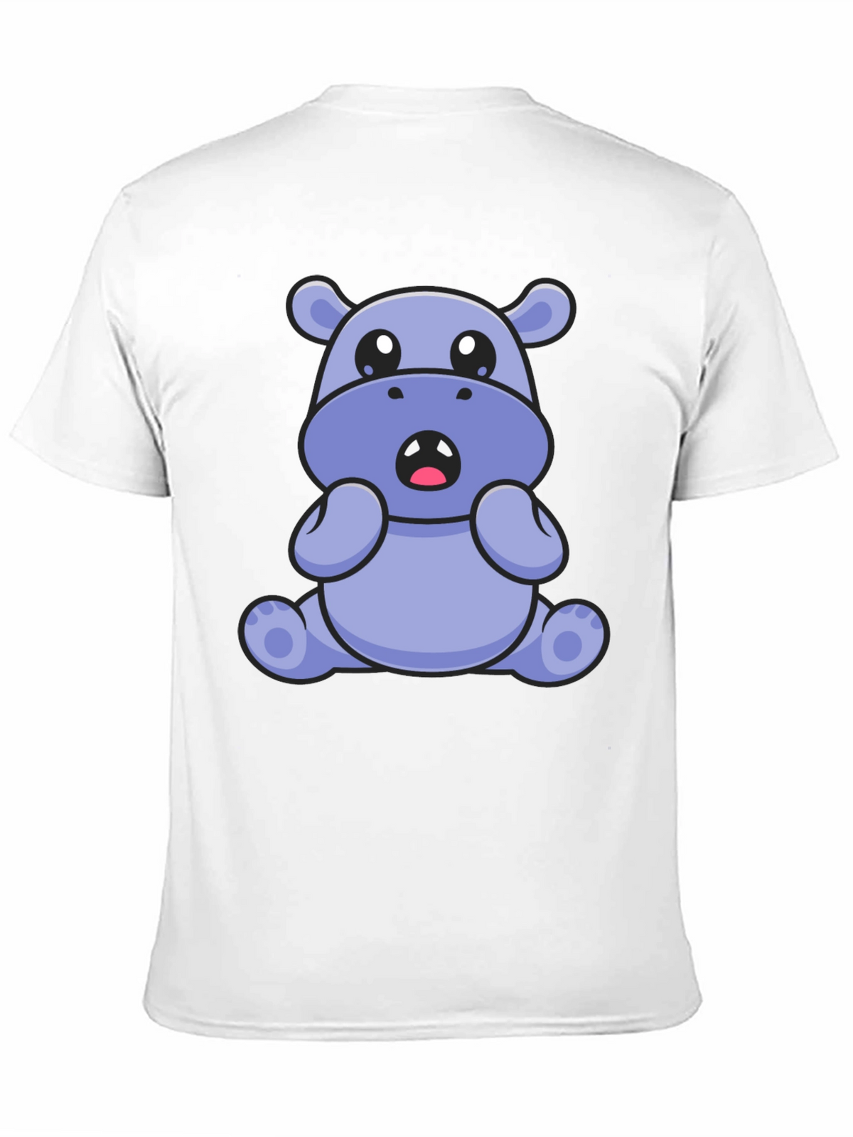 Cute Hippo Graphic Tee - Black Cotton Blend T-Shirt