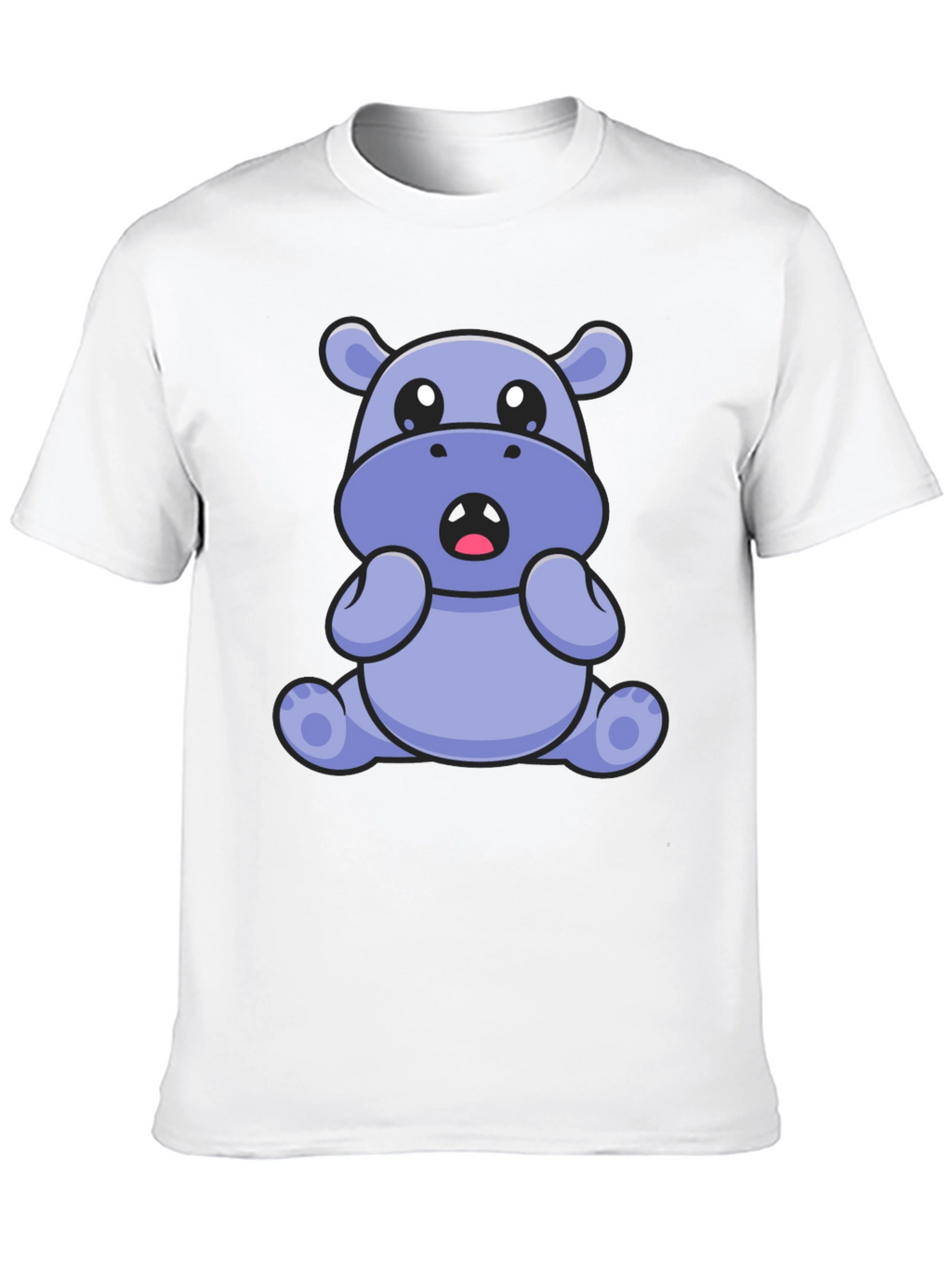 Cute Hippo Graphic Tee - Black Cotton Blend T-Shirt
