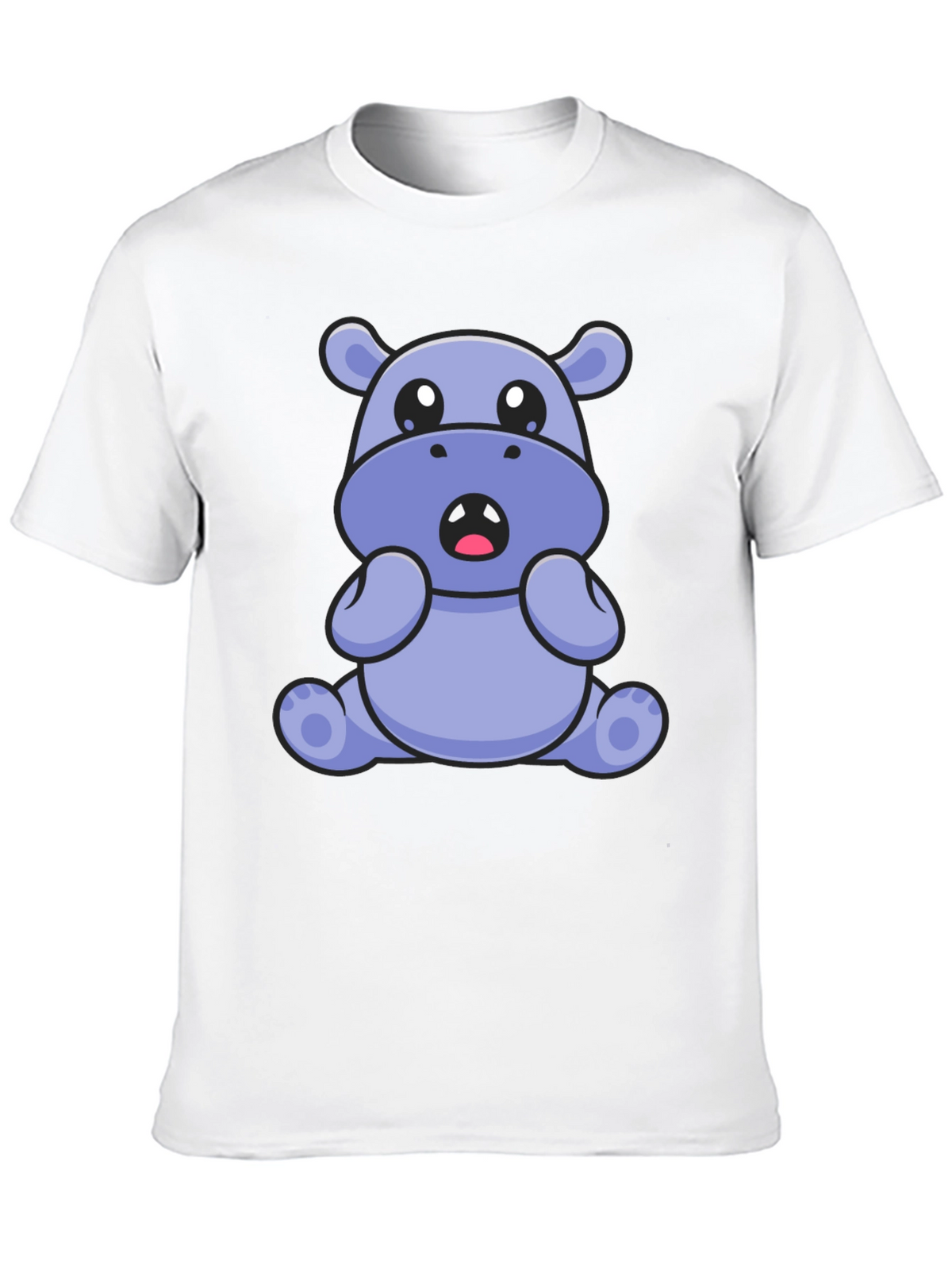 Cute Hippo Graphic Tee - Black Cotton Blend T-Shirt