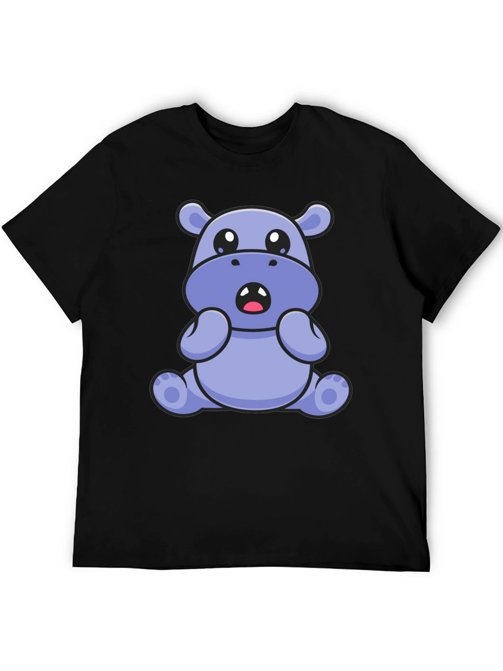 Cute Hippo Graphic Tee - Black Cotton Blend T-Shirt