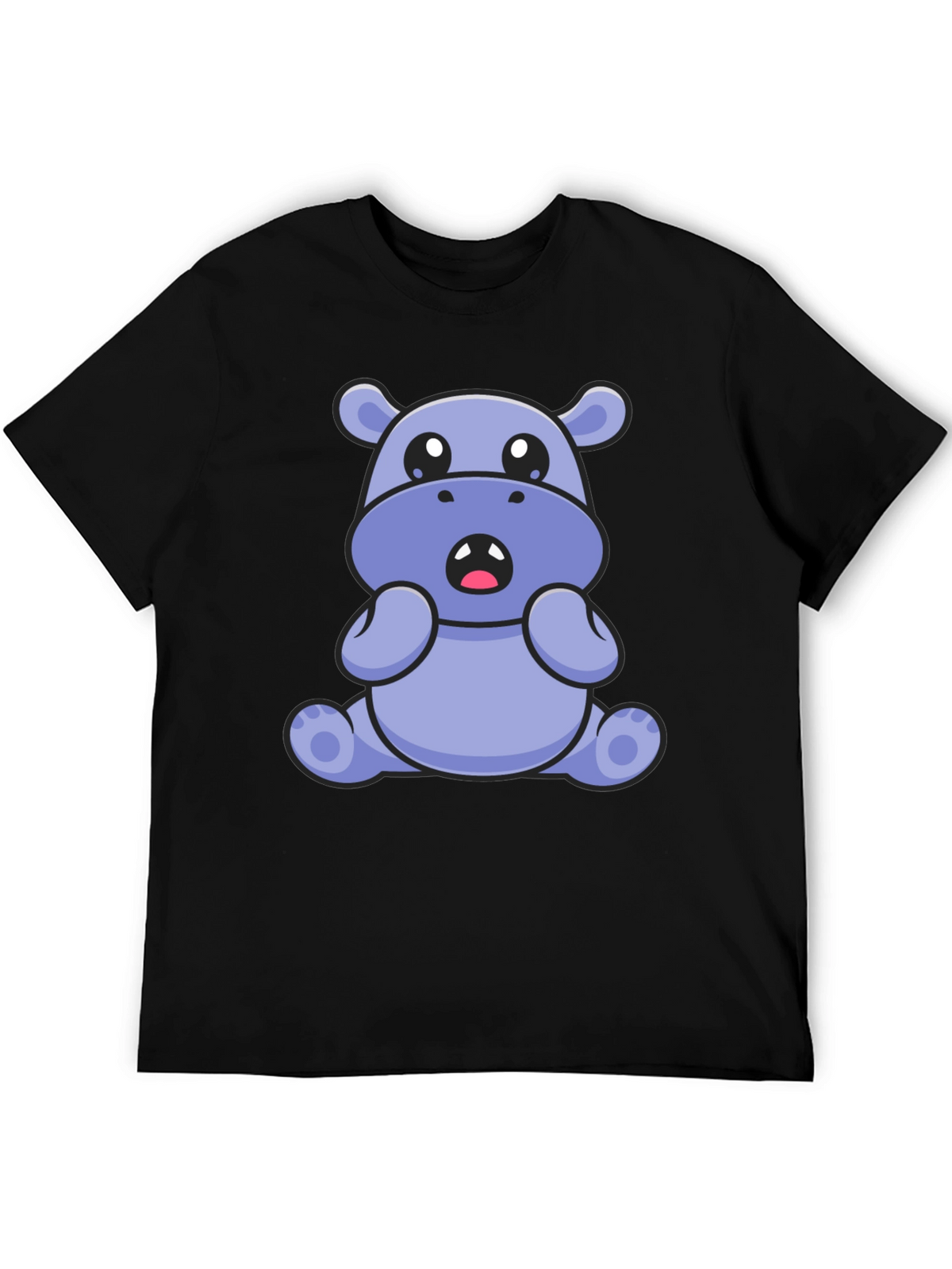 Cute Hippo Graphic Tee - Black Cotton Blend T-Shirt