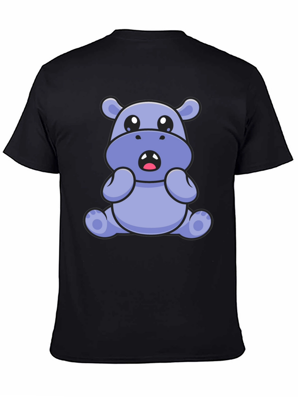 Cute Hippo Graphic Tee - Black Cotton Blend T-Shirt