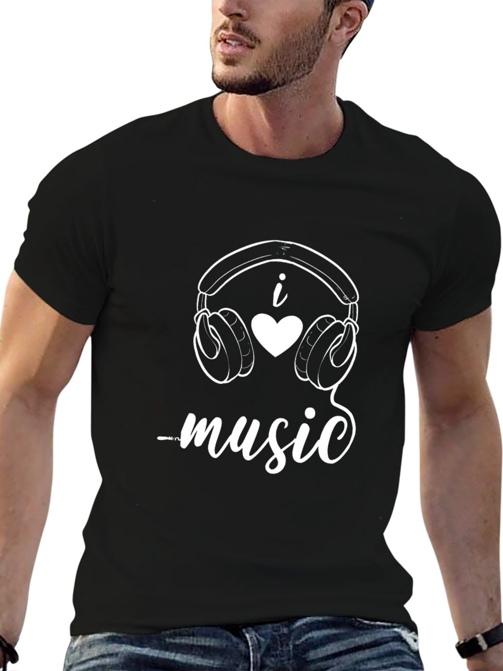 I Love Music Black Graphic Tee Shirt