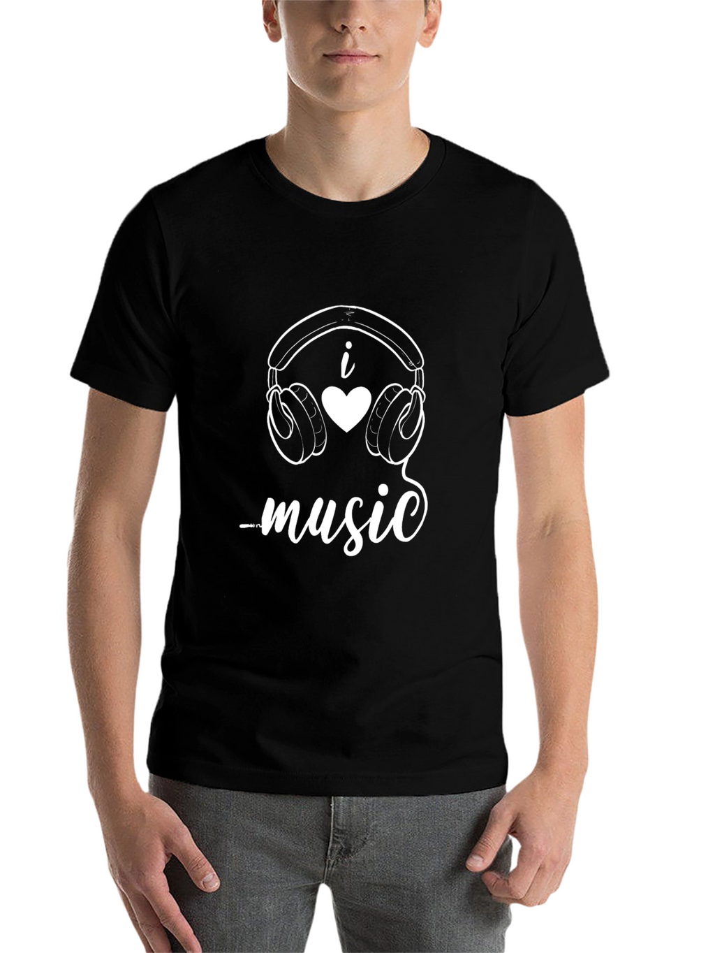 I Love Music Black Graphic Tee Shirt