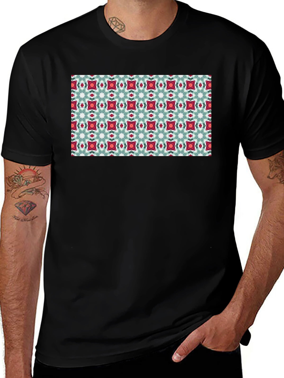 Pattern Print Black T-Shirt