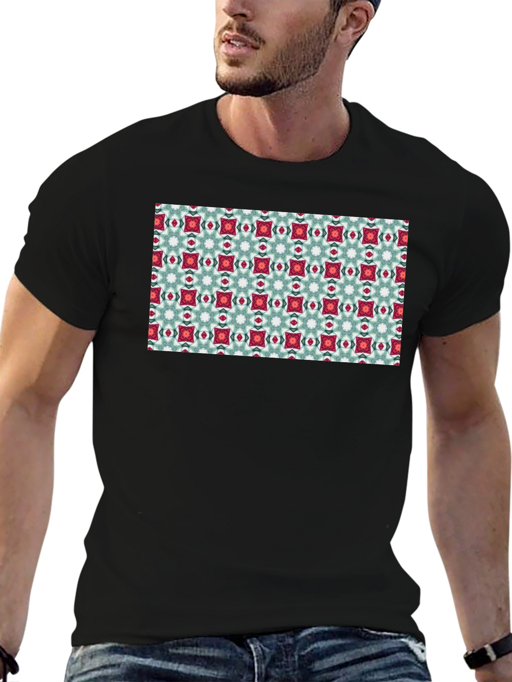 Pattern Print Black T-Shirt