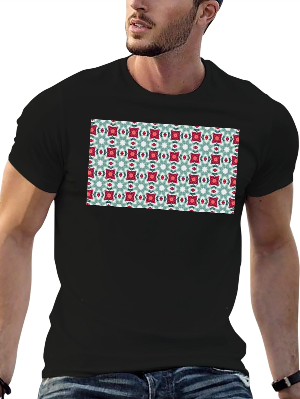 Pattern Print Black T-Shirt