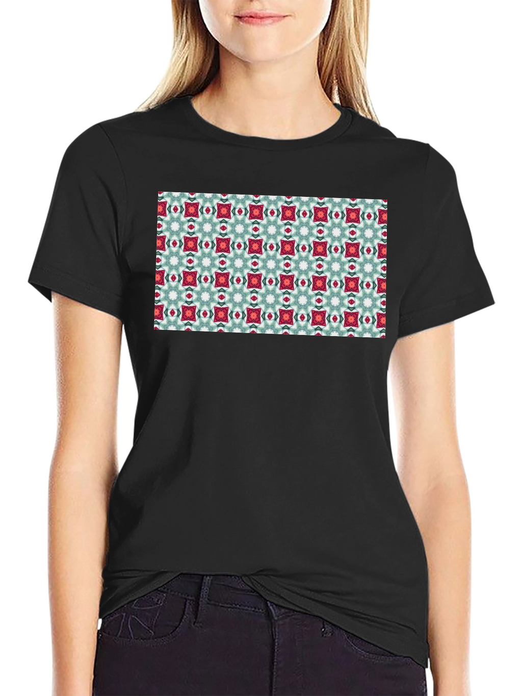 Pattern Print Black T-Shirt