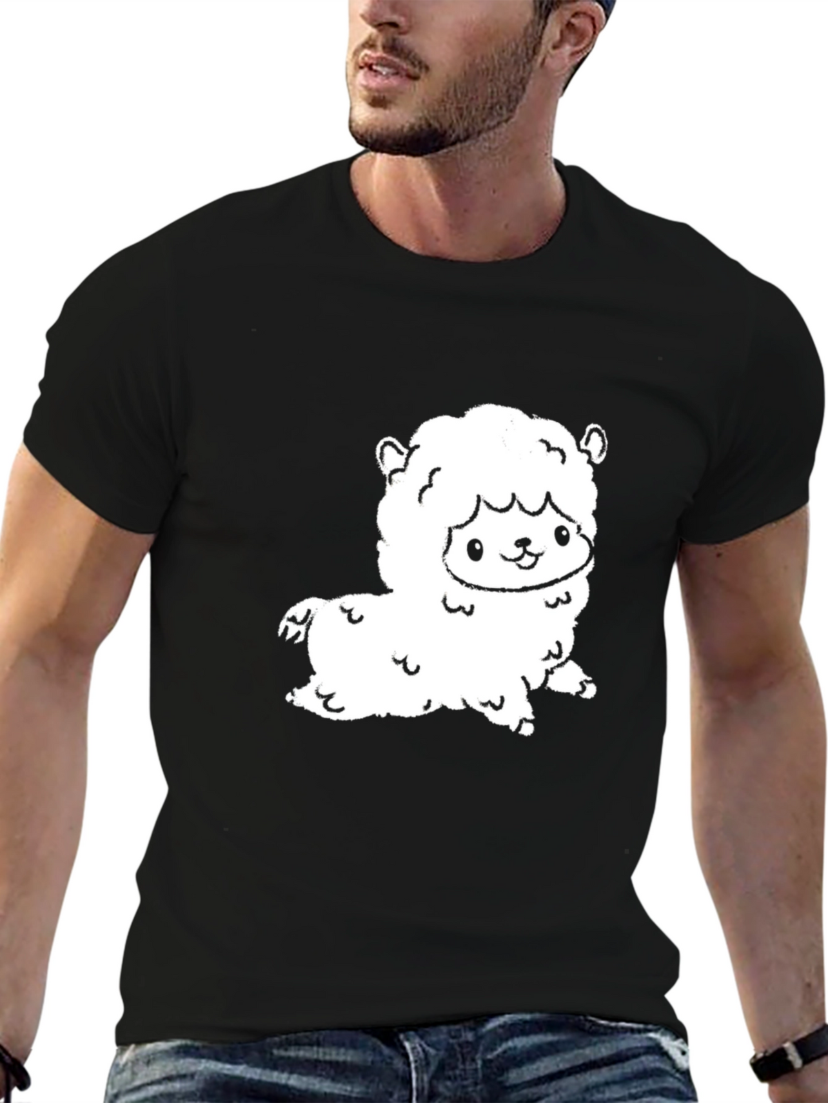 Cute Alpaca Graphic Tee - Black Cotton T-Shirt