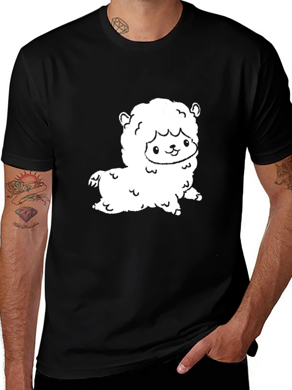 Cute Alpaca Graphic Tee - Black Cotton T-Shirt
