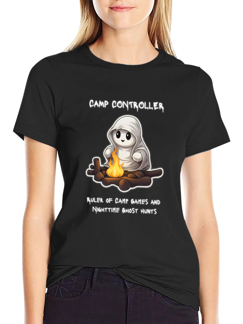 Camp Controller T-Shirt - Cute Ghost Campfire Tee