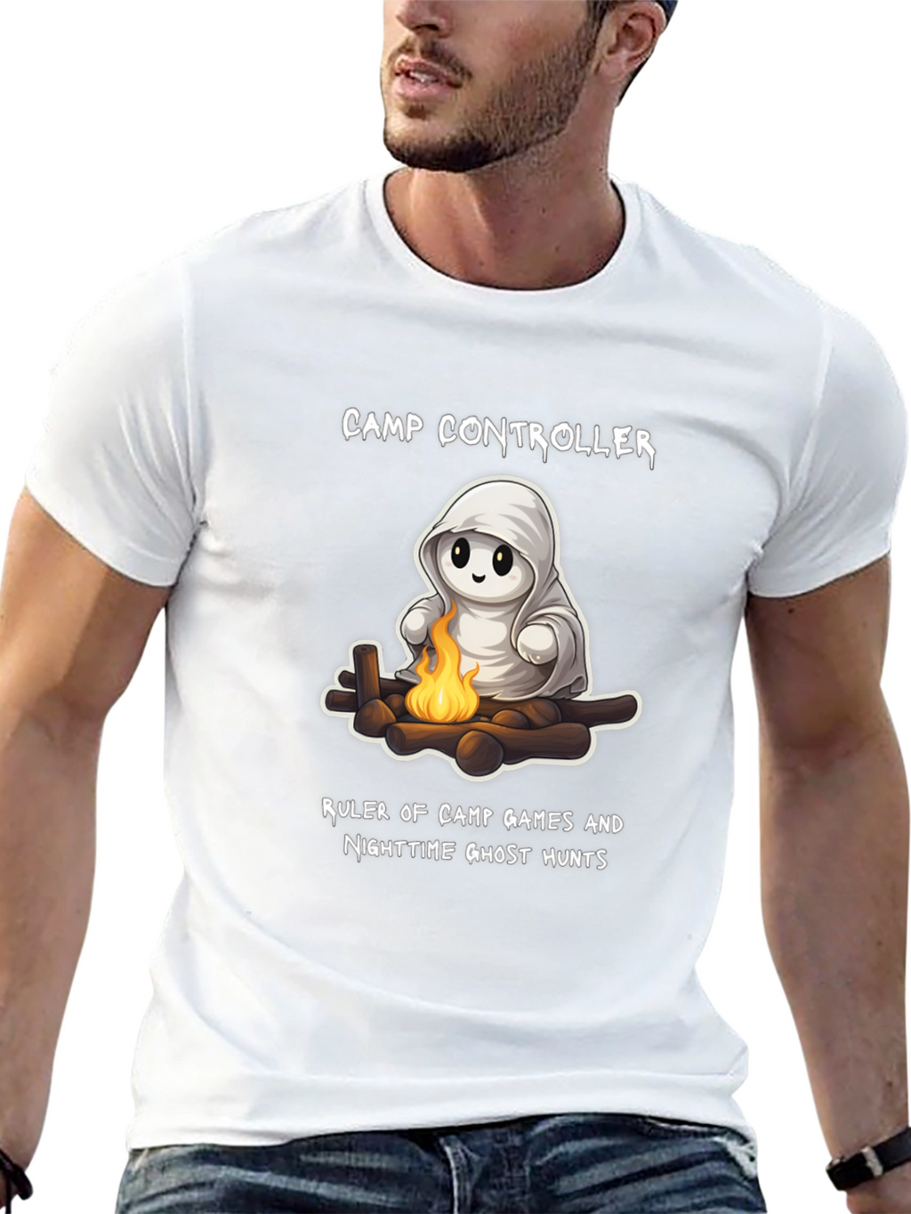Camp Controller T-Shirt - Cute Ghost Campfire Tee