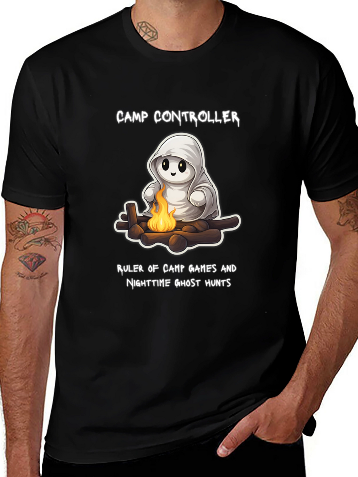 Camp Controller T-Shirt - Cute Ghost Campfire Tee