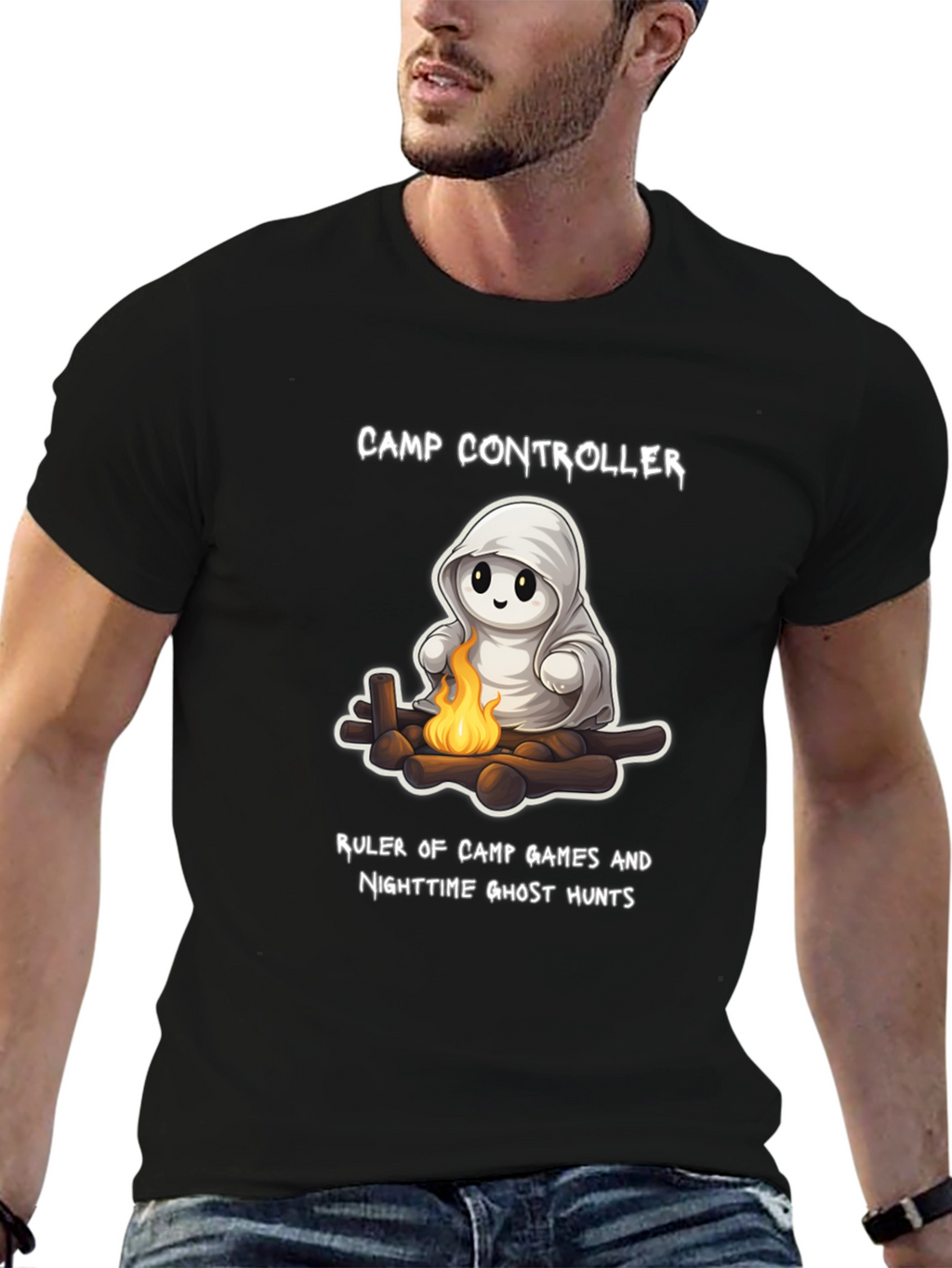 Camp Controller T-Shirt - Cute Ghost Campfire Tee