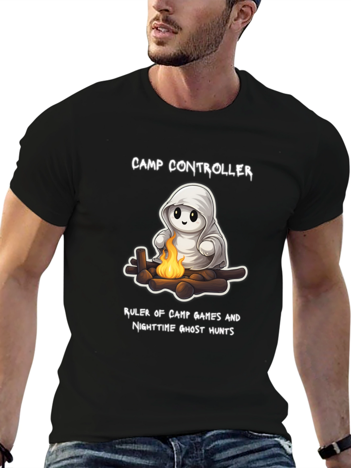 Camp Controller T-Shirt - Cute Ghost Campfire Tee