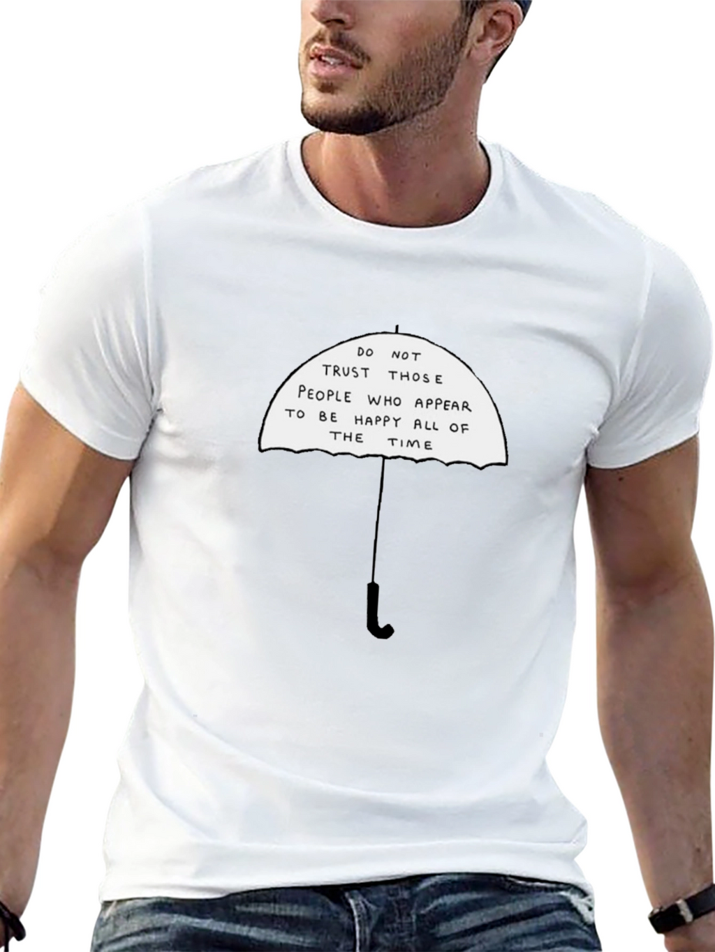 Black T-Shirt with Funny Umbrella Graphic