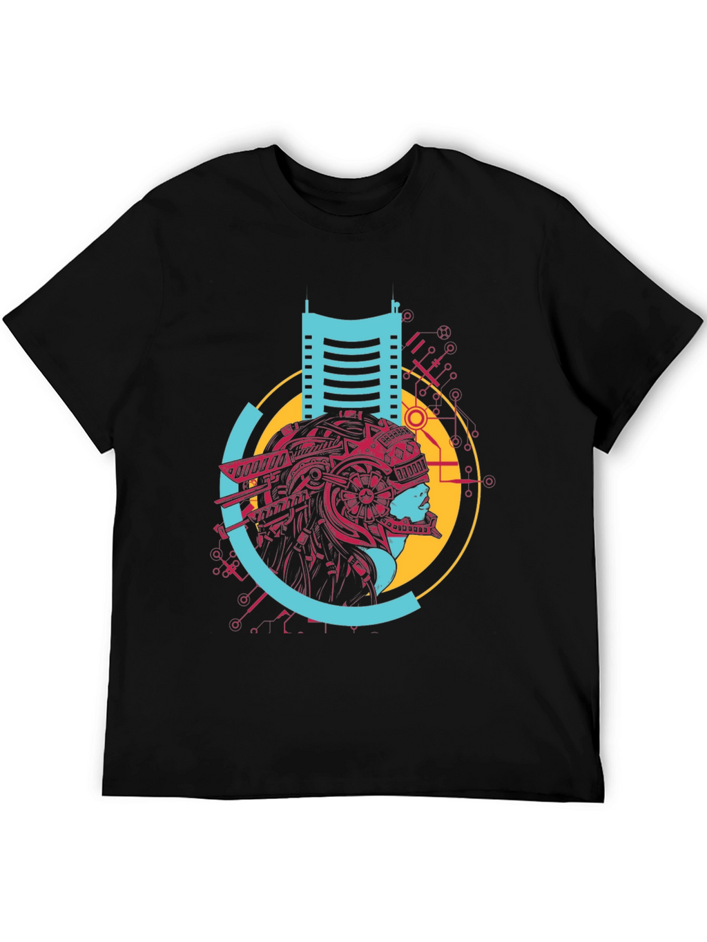 Cyberpunk Style Graphic Print Black T-Shirt