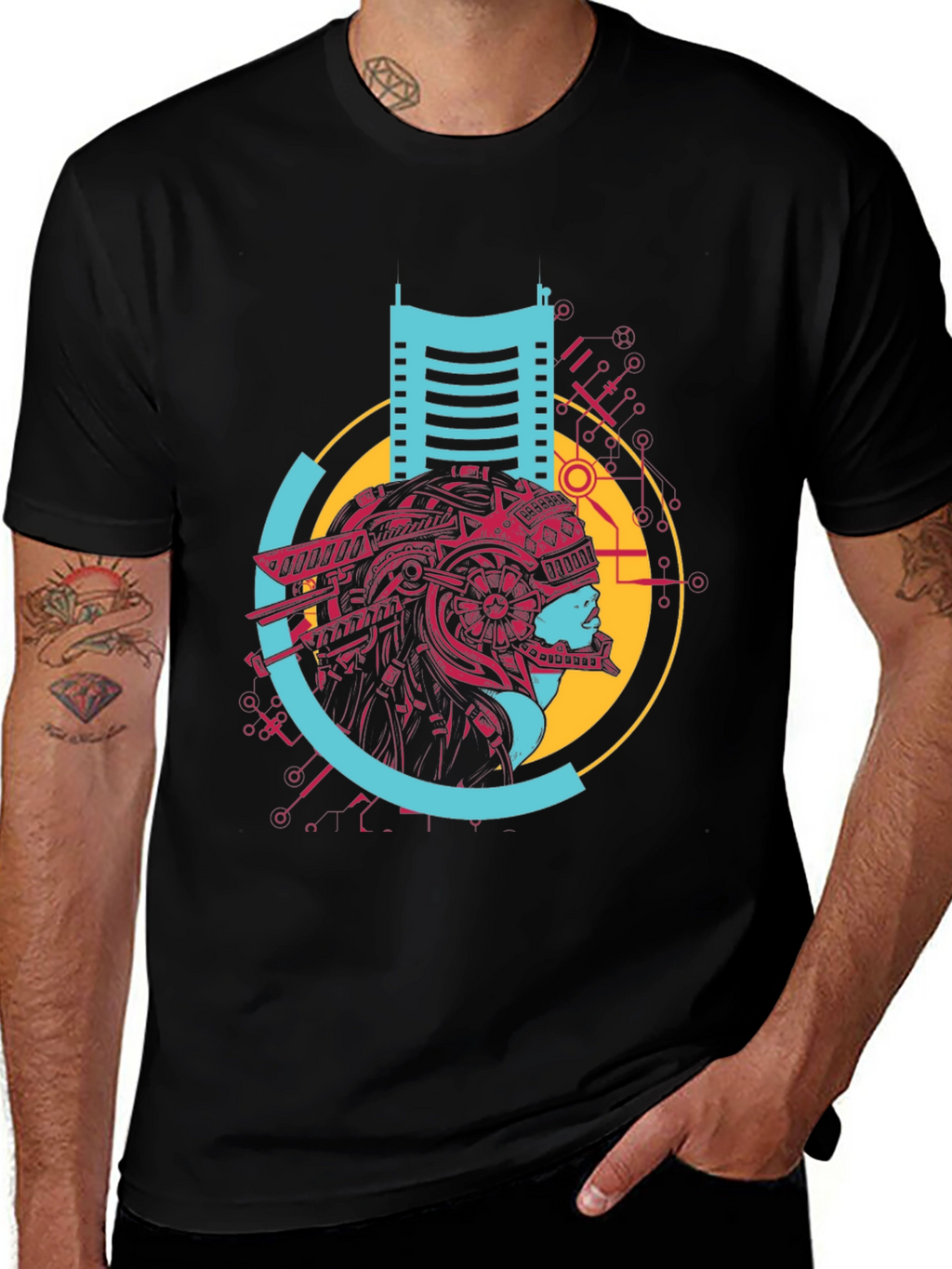 Cyberpunk Style Graphic Print Black T-Shirt