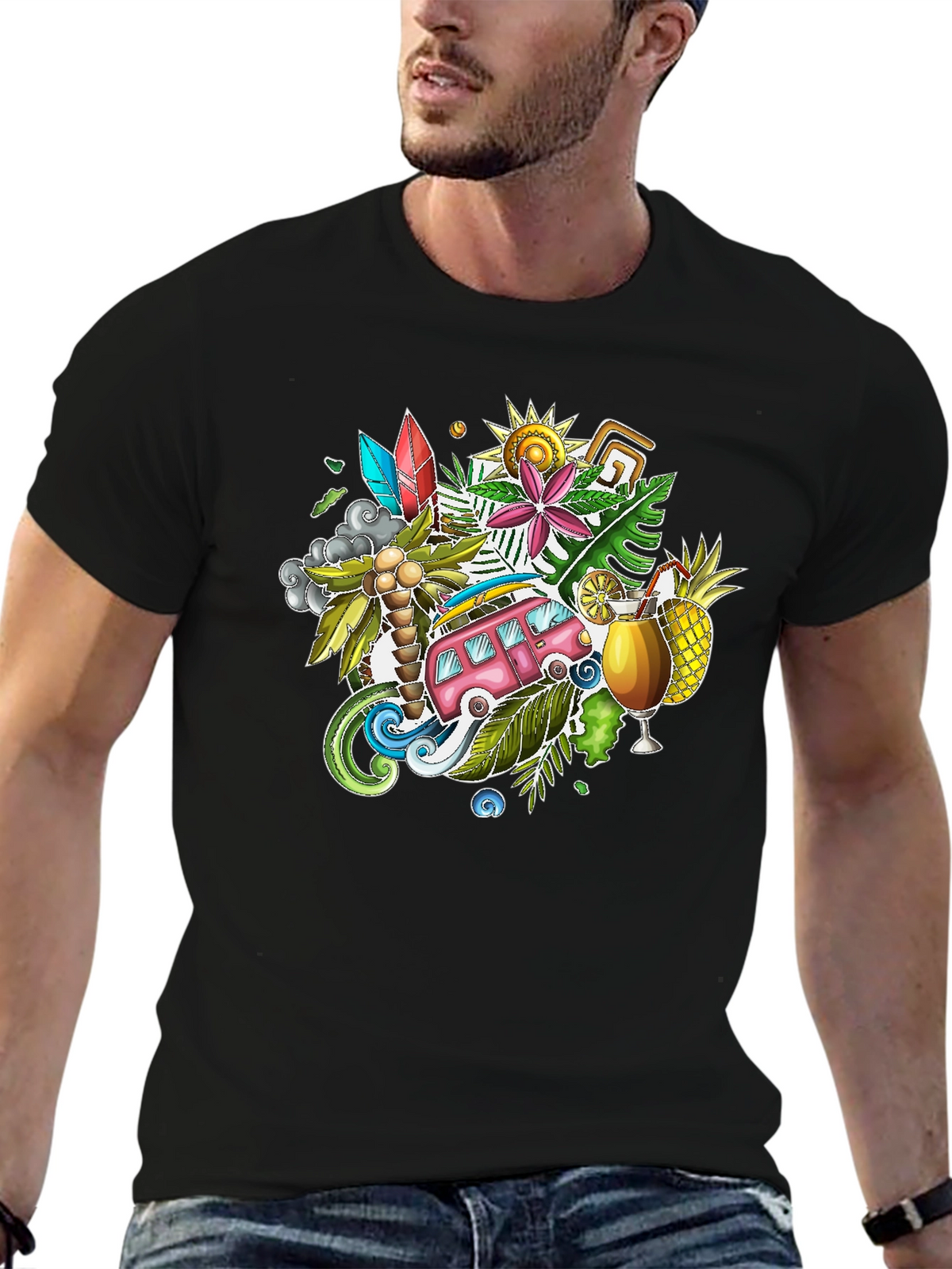 Tropical Island Vibes Graphic T-Shirt