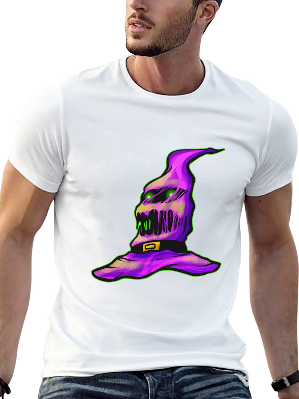 Spooky Halloween Hat Graphic Tee - Black Cotton Shirt