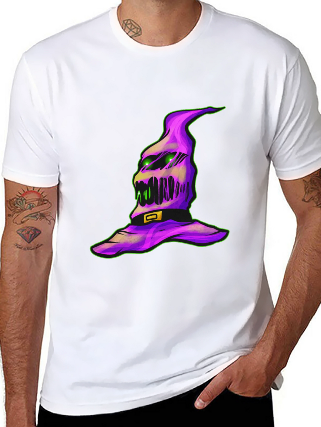 Spooky Halloween Hat Graphic Tee - Black Cotton Shirt
