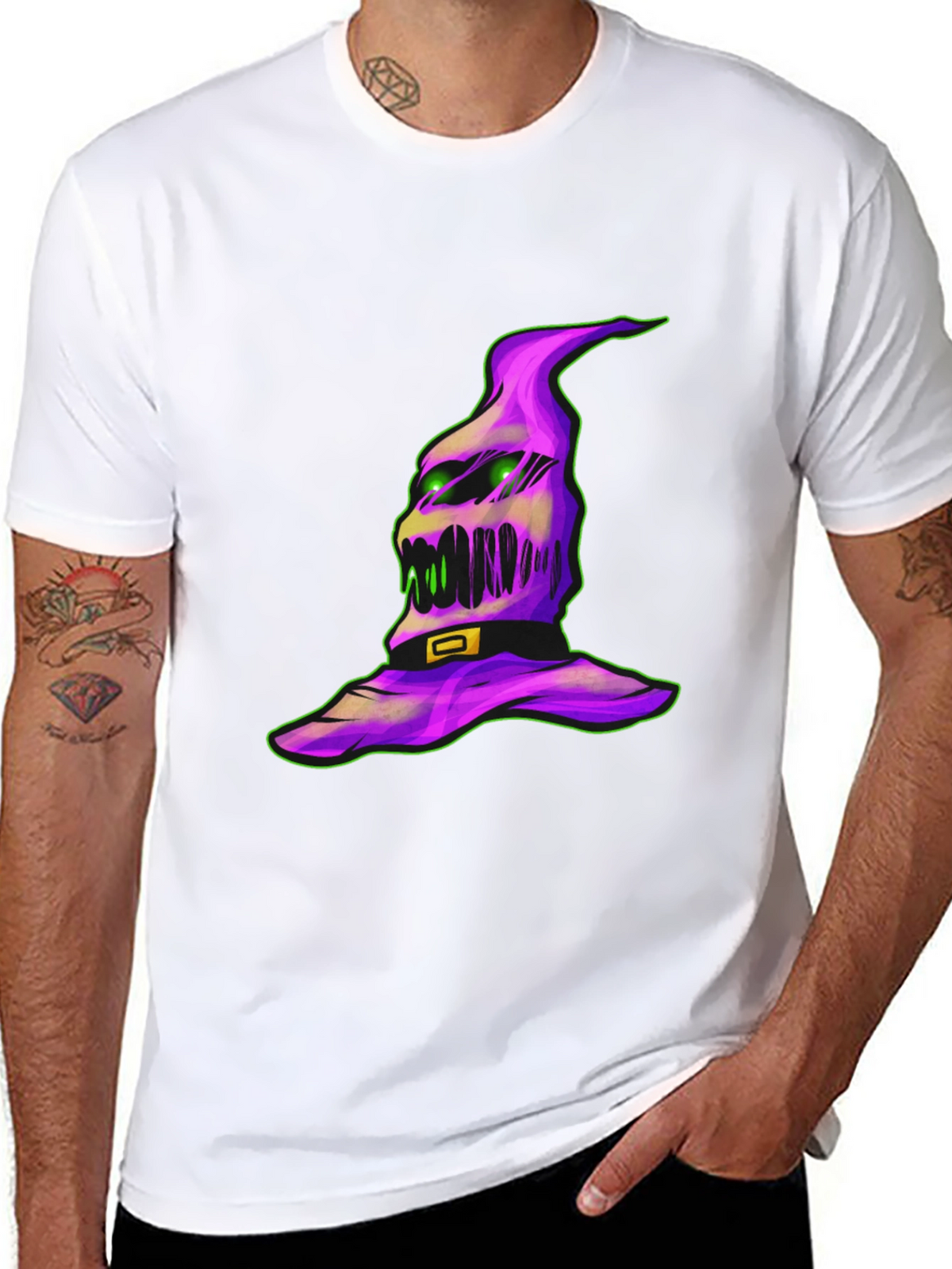 Spooky Halloween Hat Graphic Tee - Black Cotton Shirt