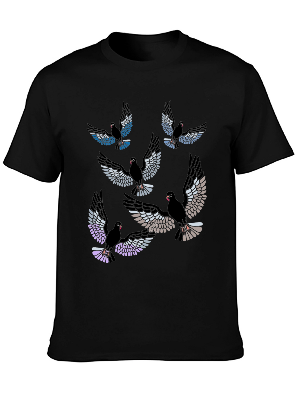 Pigeon Print Black T-Shirt