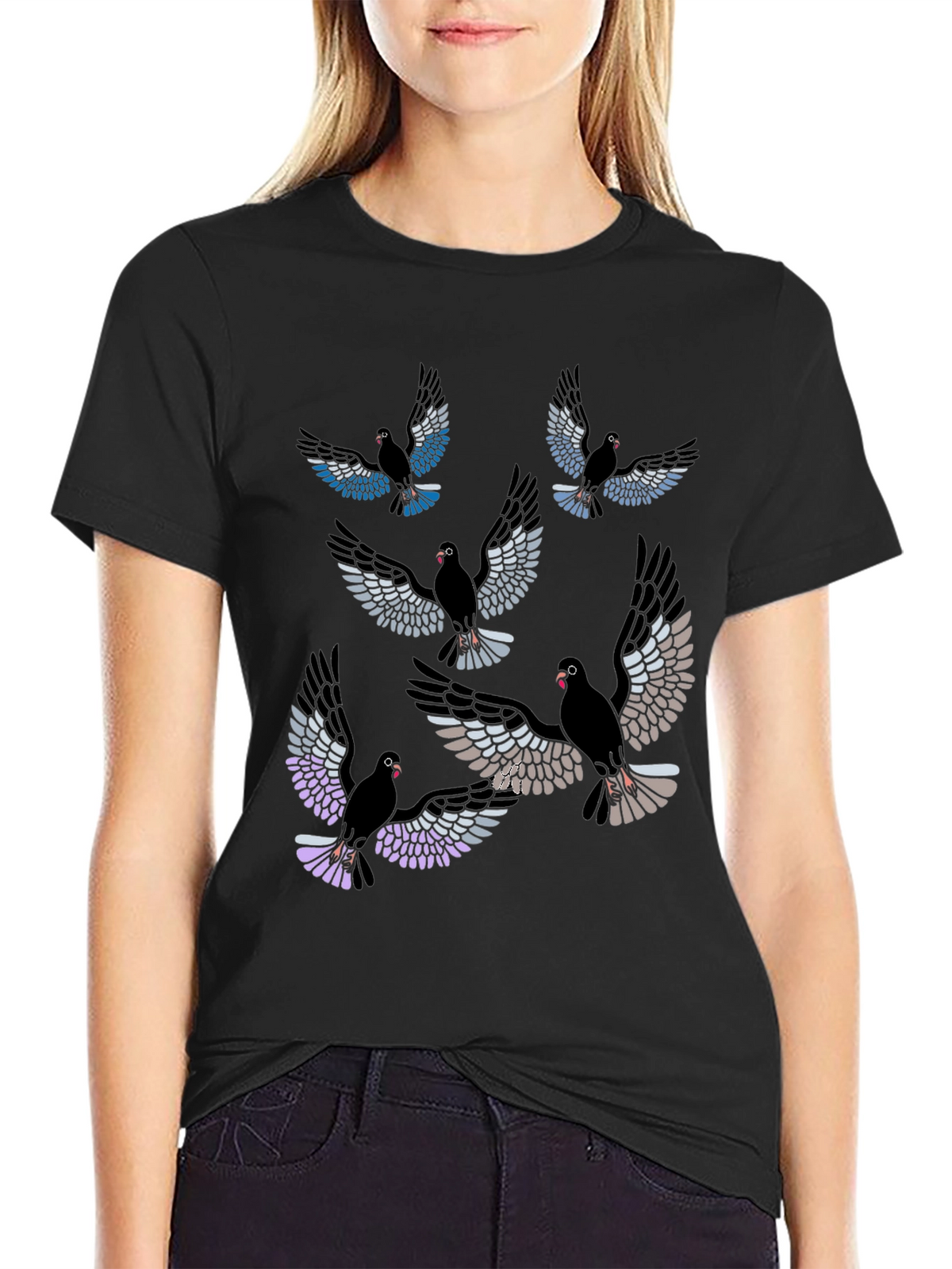 Pigeon Print Black T-Shirt