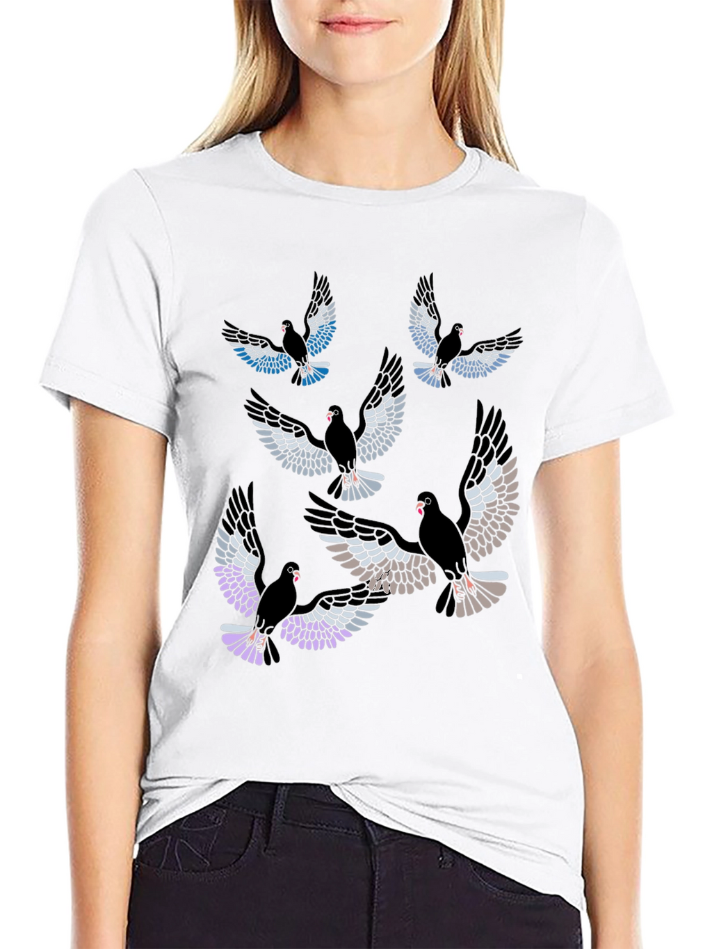 Pigeon Print Black T-Shirt