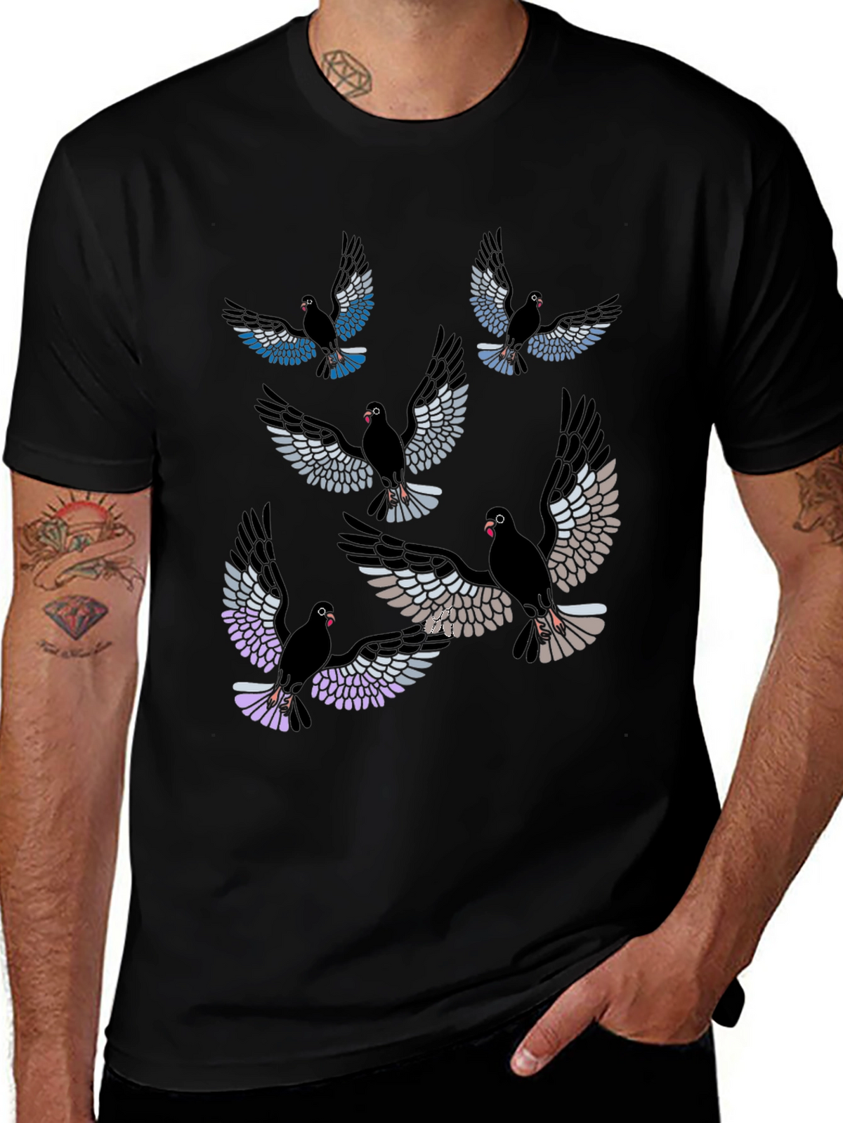 Pigeon Print Black T-Shirt