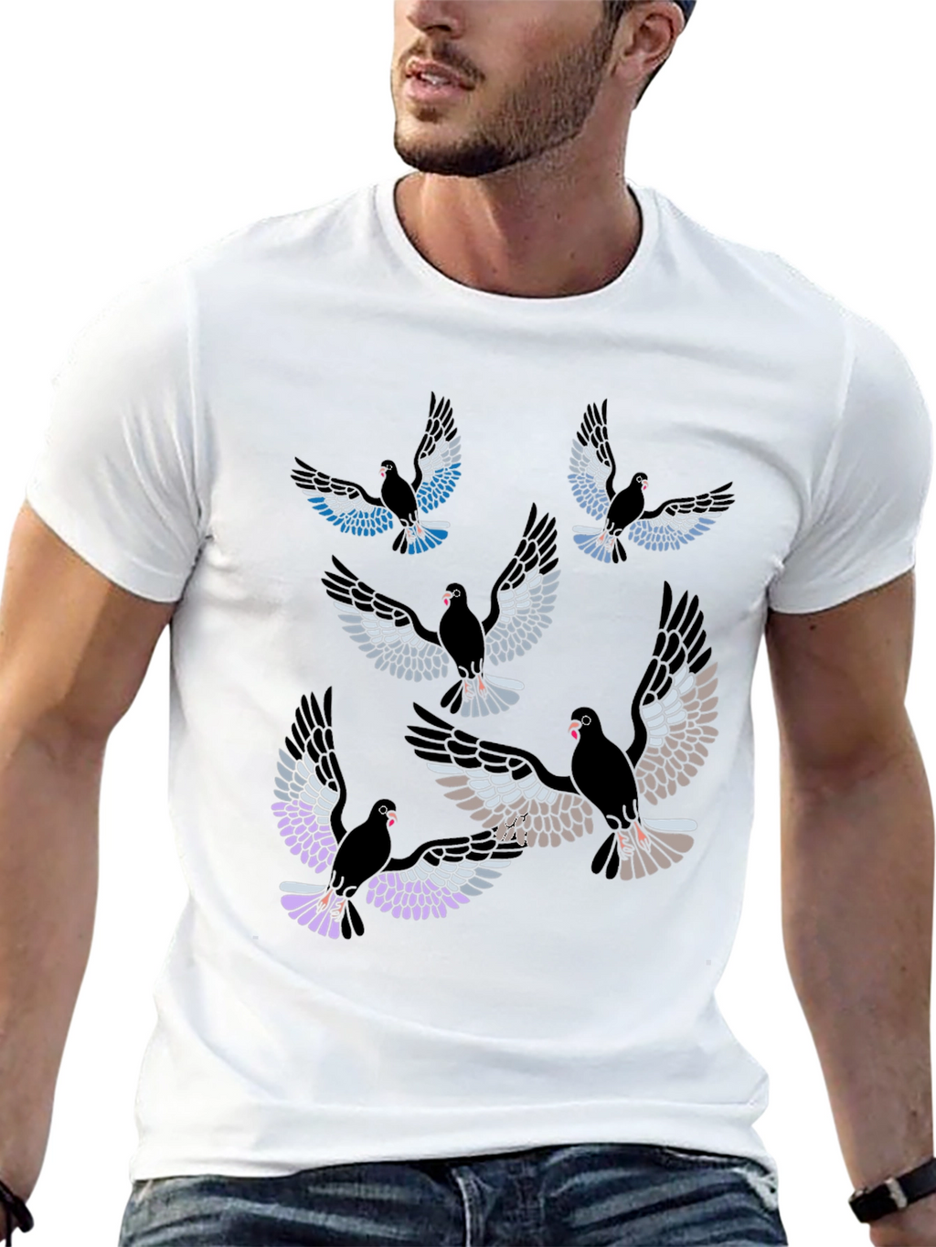 Pigeon Print Black T-Shirt